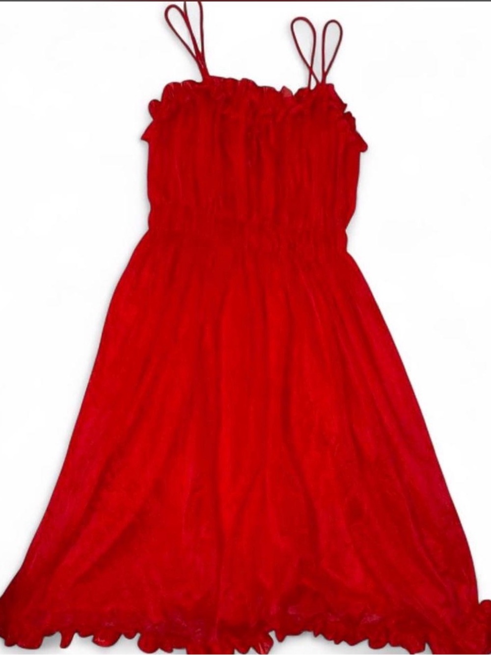 Vintage Tule Ruffle Red Spaghetti-Strap Nightgown Dress